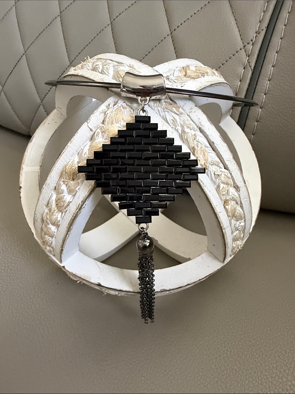 libby. edelman Black Geometric Tile Pendant Necklace with Tassel